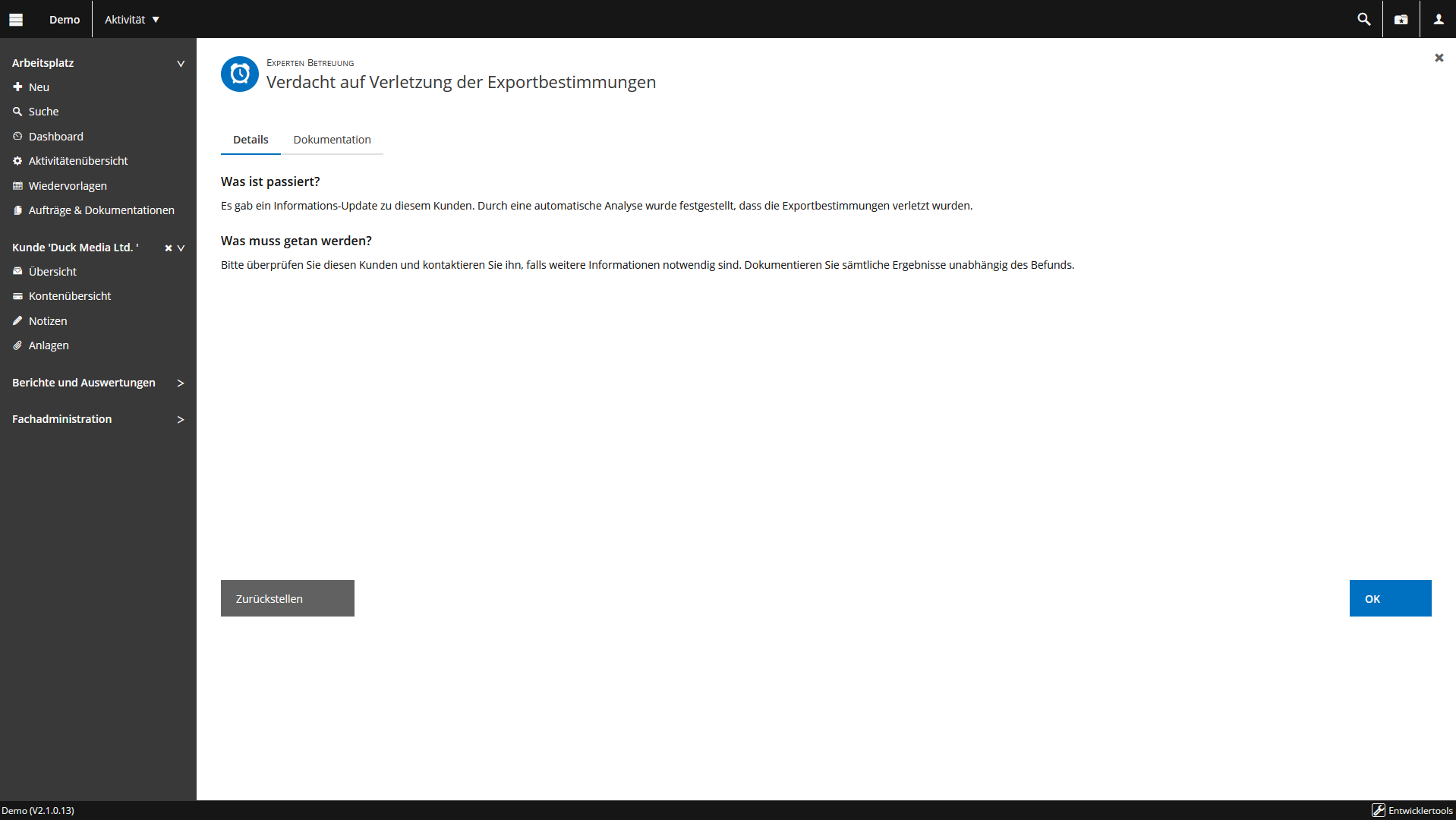isfinancial Aktivitätenübersicht, Tab: Details